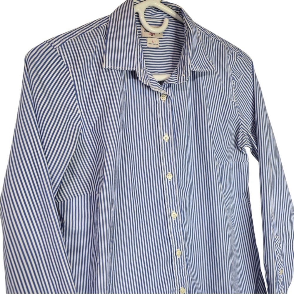 Classic Blue White Striped Women’s Button Down Shirt - Picture 2 of 6